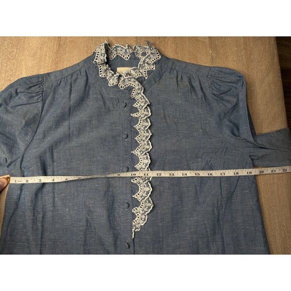 Sezane NWT Chloe Shirt in Chambray Blue Size 38 or Medium Embroidered Blouse - Picture 7 of 8